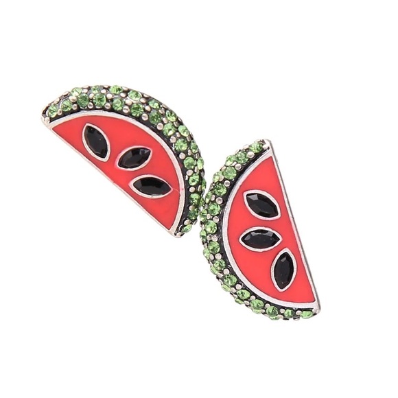Cute Crystal Watermelon Stud Earrings - Picture 2 of 5